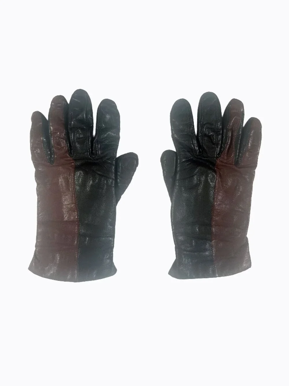 Vintage Two Tone Leather Gloves Black Burgundy Maroon Dark Academia Quiet Luxury